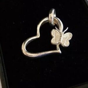 Vintage Sterling Silver Open Heart with Butterfly Pendant